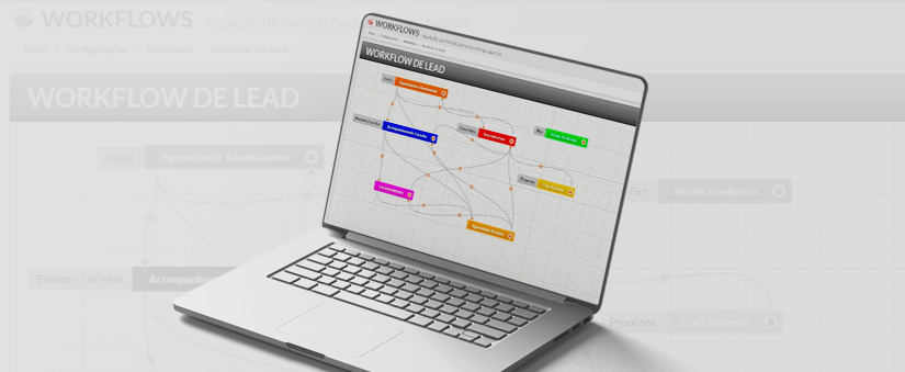 Painel do gestor: computador com painel CV aberto na aba de workflow