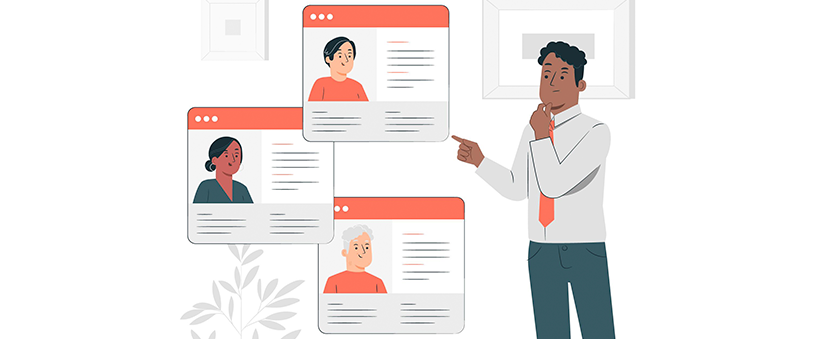 Ilustração: homem analisa diferentes perfis