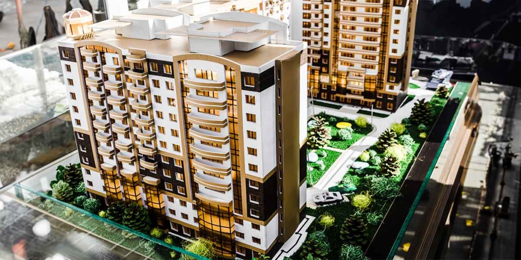 Mercado imobiliário de alto padrão: maquete de um empreendimento.