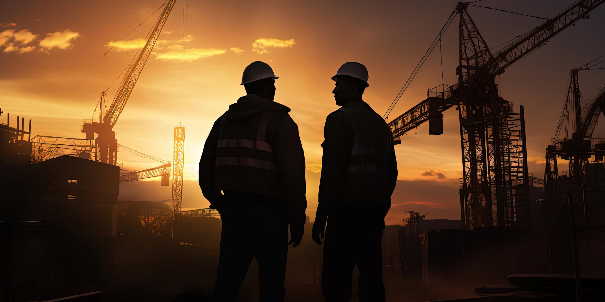 Saldos da construção civil: homens aparecem conversando no canteiro de obras