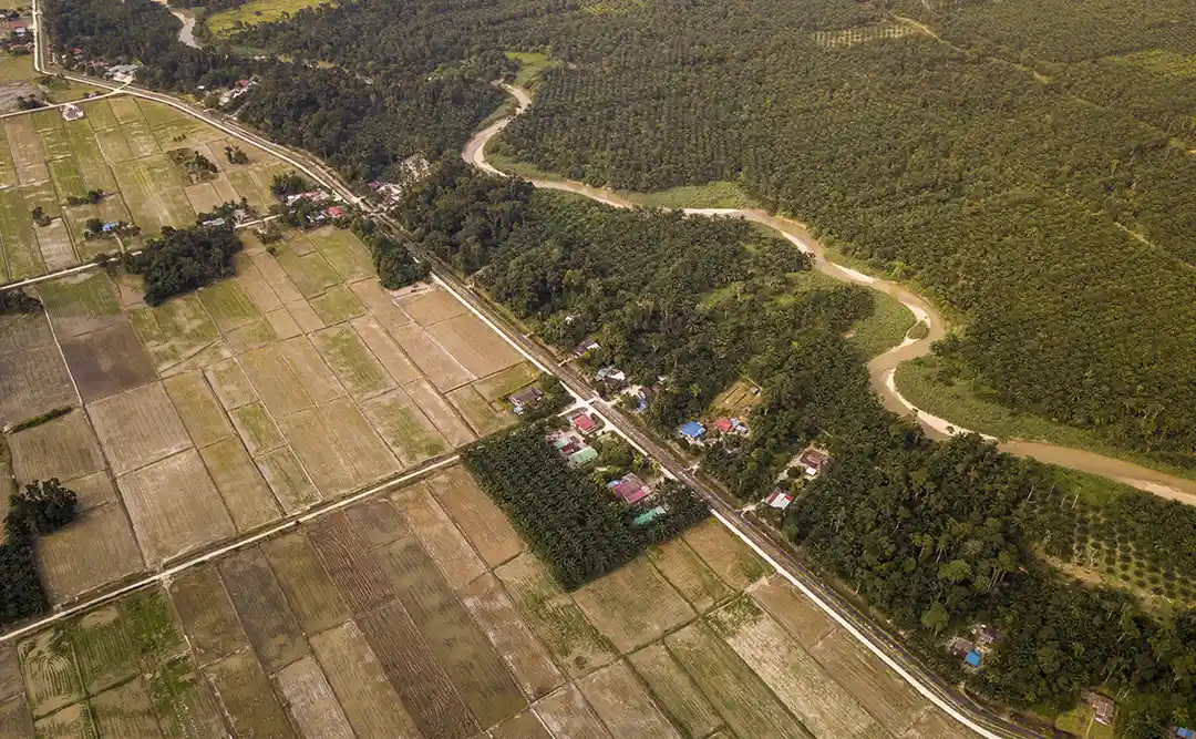 investir em lotes: imagem aérea de um terreno grande com divisões de lotes.